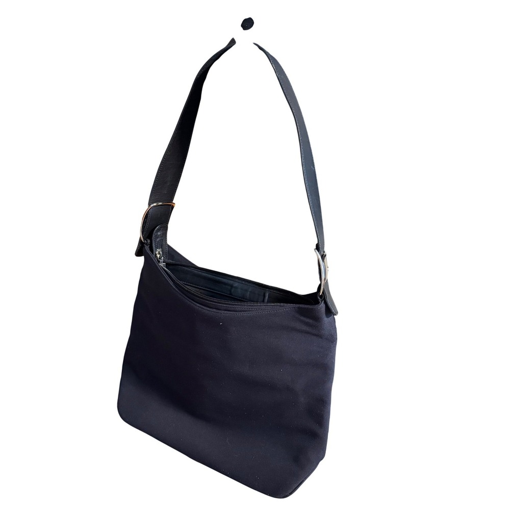 Salvatore Ferragamo Black Canvas Leather Hobo Shoulder Bag Italy